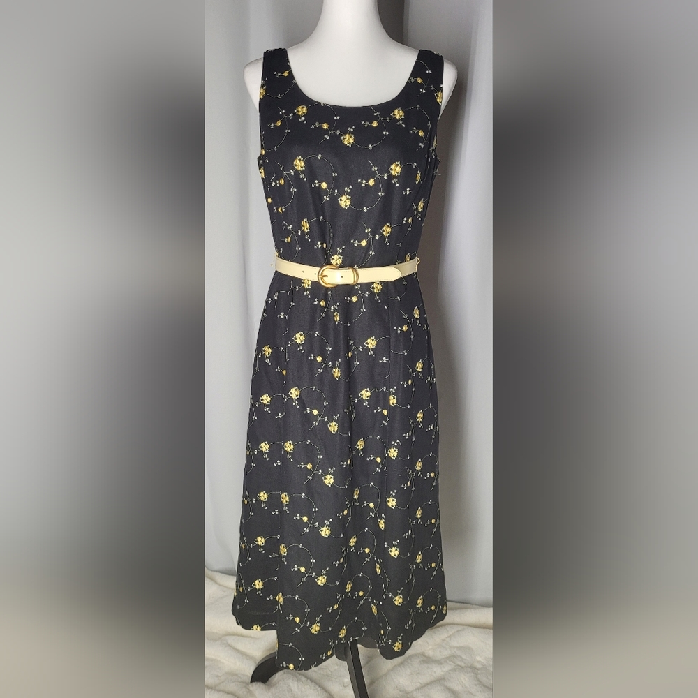 Sherri Martin New York Dress Black w Yellow Flowers Sz 8
